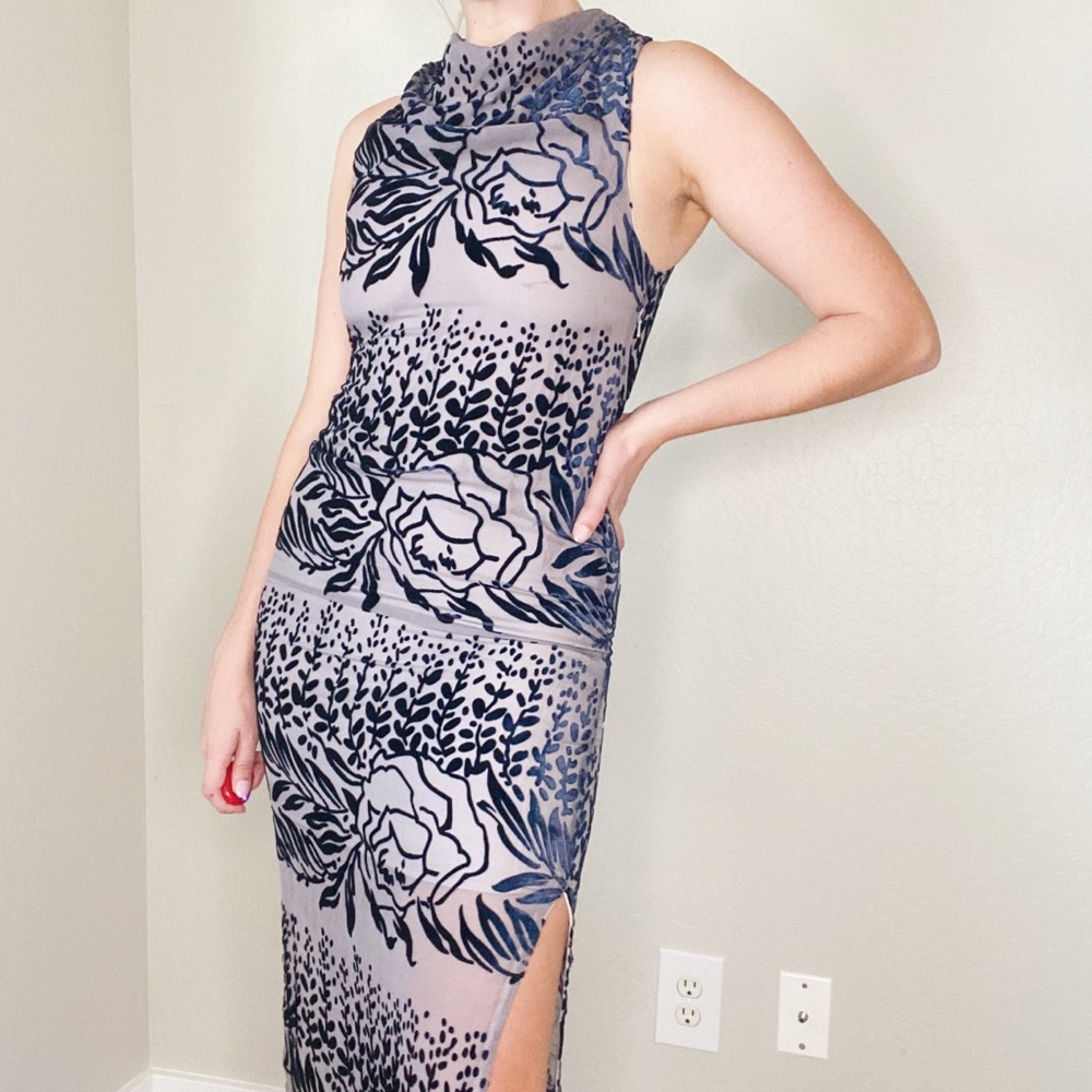 Free People Purple Velvet Floral High Neck Sleeveless Dress - Picture 3 of 8